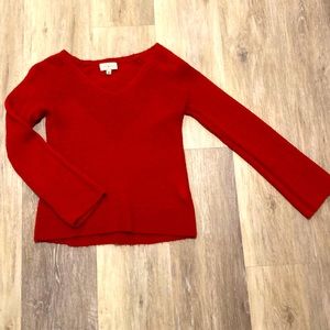 Lucky Brand V Neck Rayne Pullover sweater in rust orange